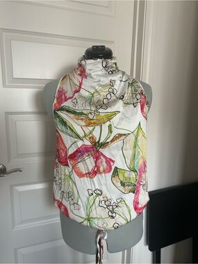 Lola & Sophie White Halter Top with Pink & Green Floral Sketch